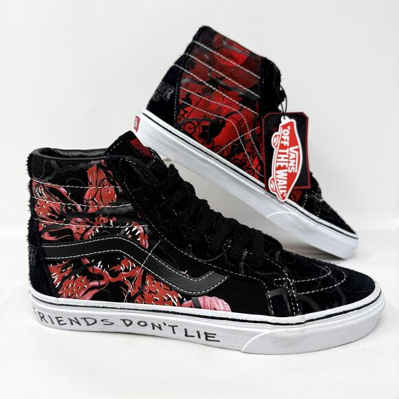 Vans Sk8-Hi Stranger Things Friends Don’t Lie NEW Men 9 Women 10.5 Black Red - Picture 1 of 9